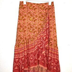 FISHTAIL Paisley Floral PEASANT Hi Lo MIDI RUFFLE SKIRT M Hippie Festival Boho